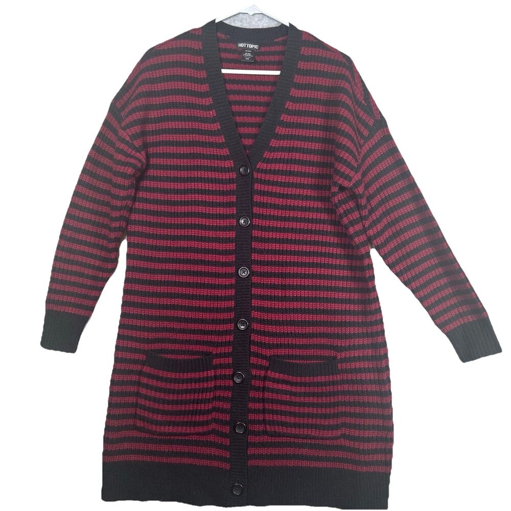Hot Topic Oversized Red & Black Striped Cardigan Women’s Size Small